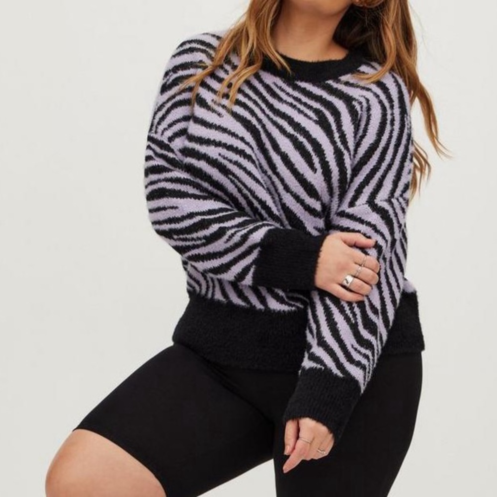 TORRID Zebra Drop Shoulder Eyelash Sweater